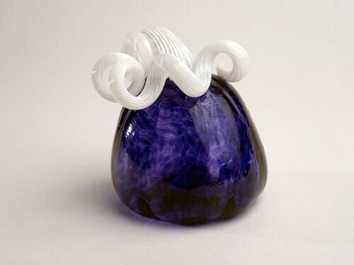 Handblown glass pumpkin in purple and white